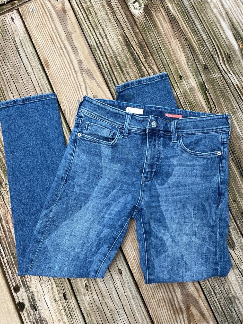Pilcro Women's Slim Skinny Jeans in Medium Indigo Blue Subtle Tie-Dye
